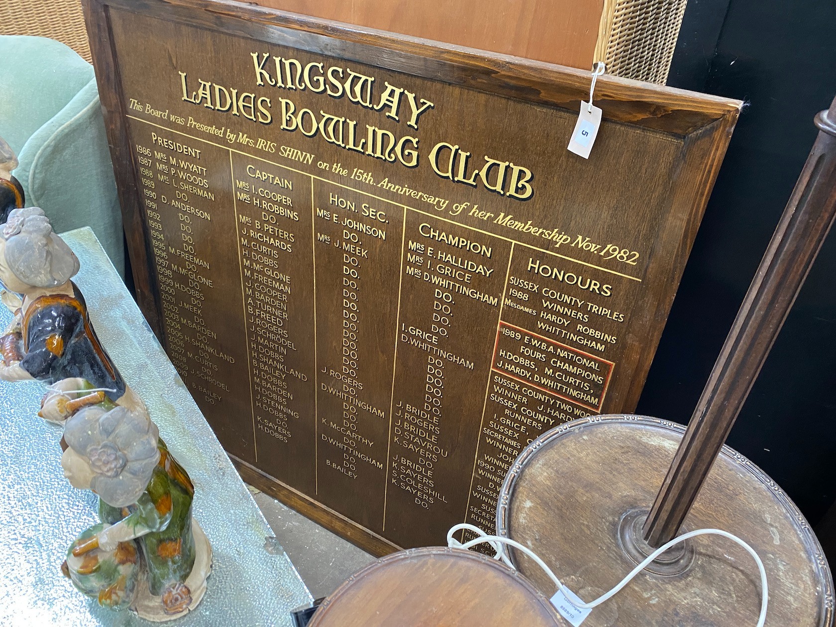 Kingsway Bowling Club - a vintage honours board, width 123cm, height 123cm